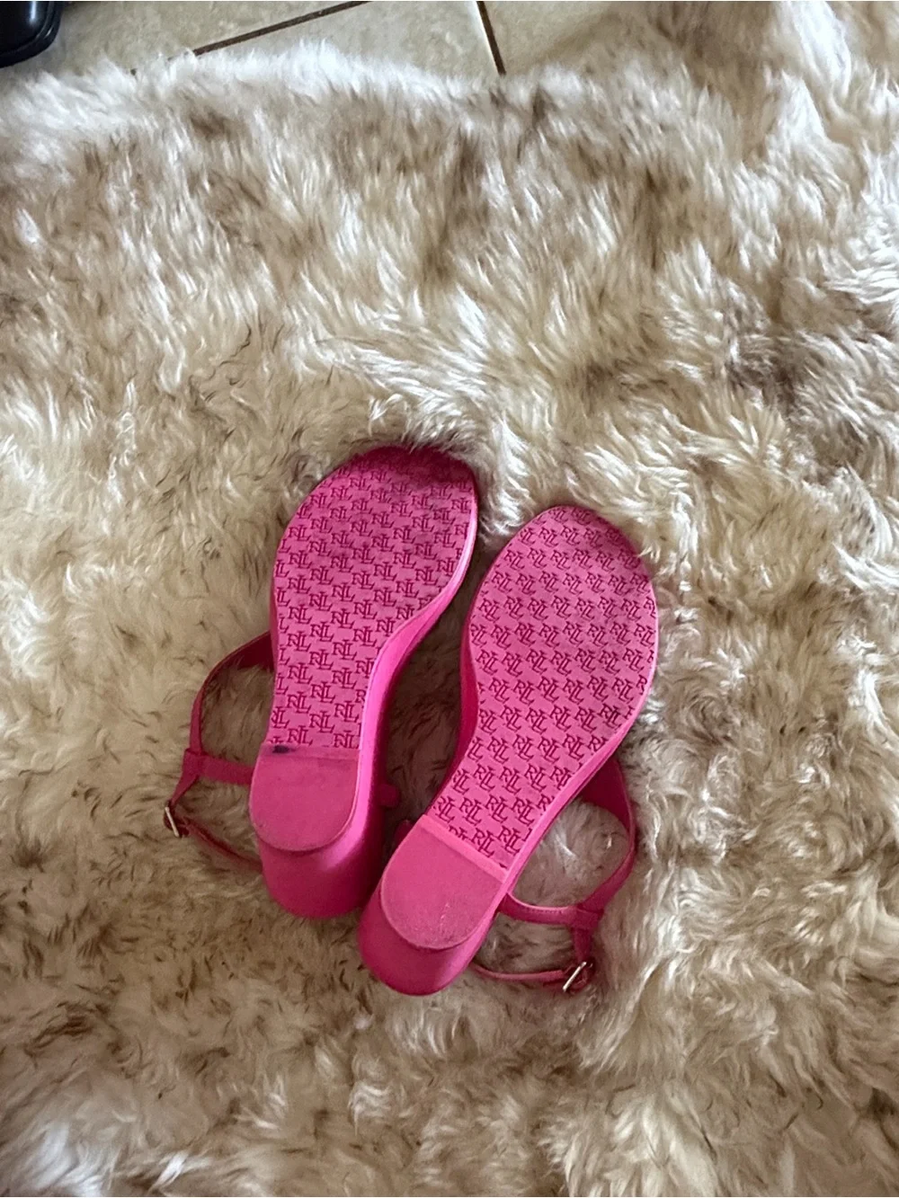 Ralph Lauren Jeannie Hot Pink low Wedge dressy designer hamptons Thong Sandals 8